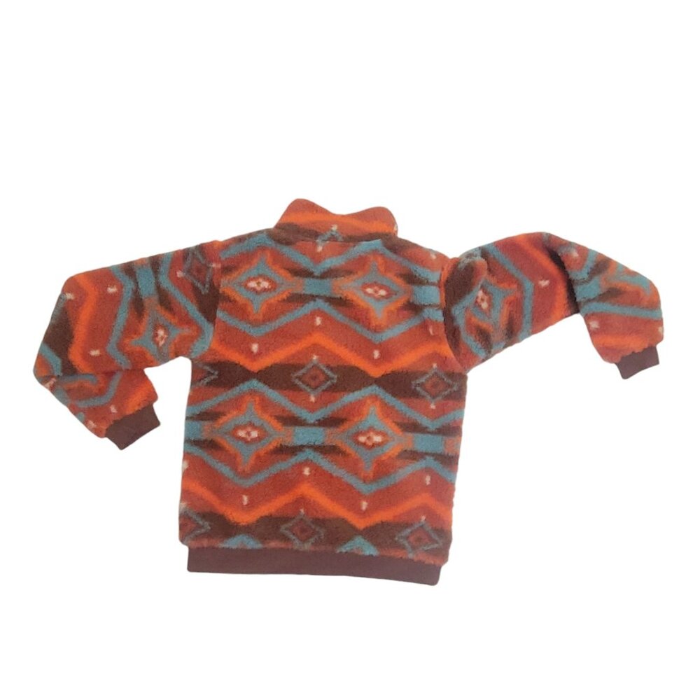 Rock & Roll Denim Burnt OrangeTeal Printed Sherpa Pullover Kids S Zip Aztec - Picture 14 of 14